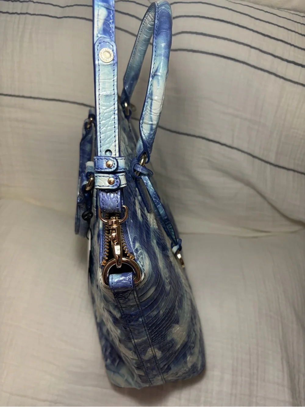Brahmin Large Duxbury Satchel Marbled Blue Melbourne Leather Croco Embossed NWT